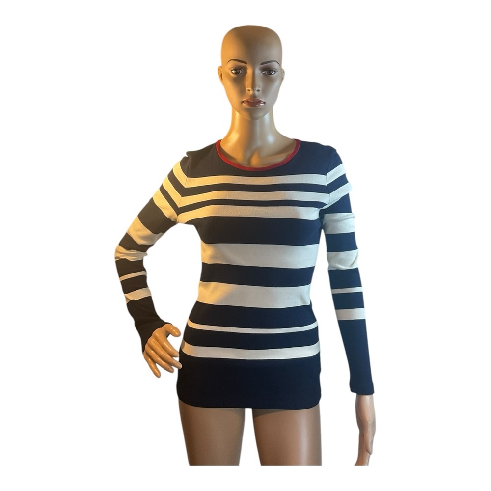 Ralph Lauren Women’s Blue Ivory Striped Cotton Sweater Top  Size Small